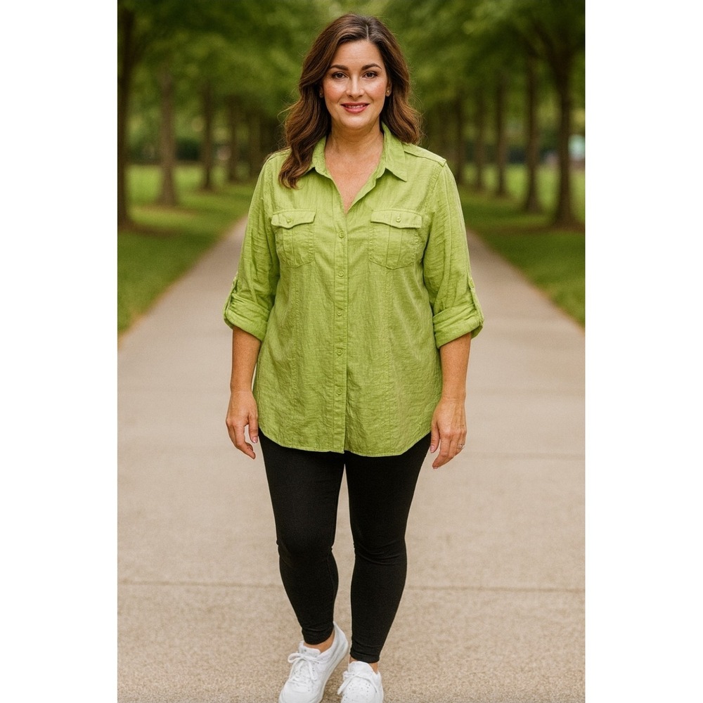 Dress Barn Womens XXL Rayon‎ Blend Button Up Tunic Soft Lime Green Y2k Style